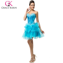 Grace Karin Fashion Strapless Sweetheart Neckline Short Organza Blue Beaded Cocktail Dress CL007587-2